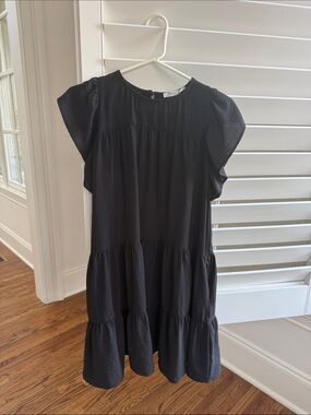 Black Tiered Flutter Sleeve Dress - Boutique